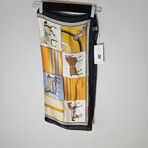 The Noli Shop Scarf Horse Print Gold,  Blue,  Black Washable NWT